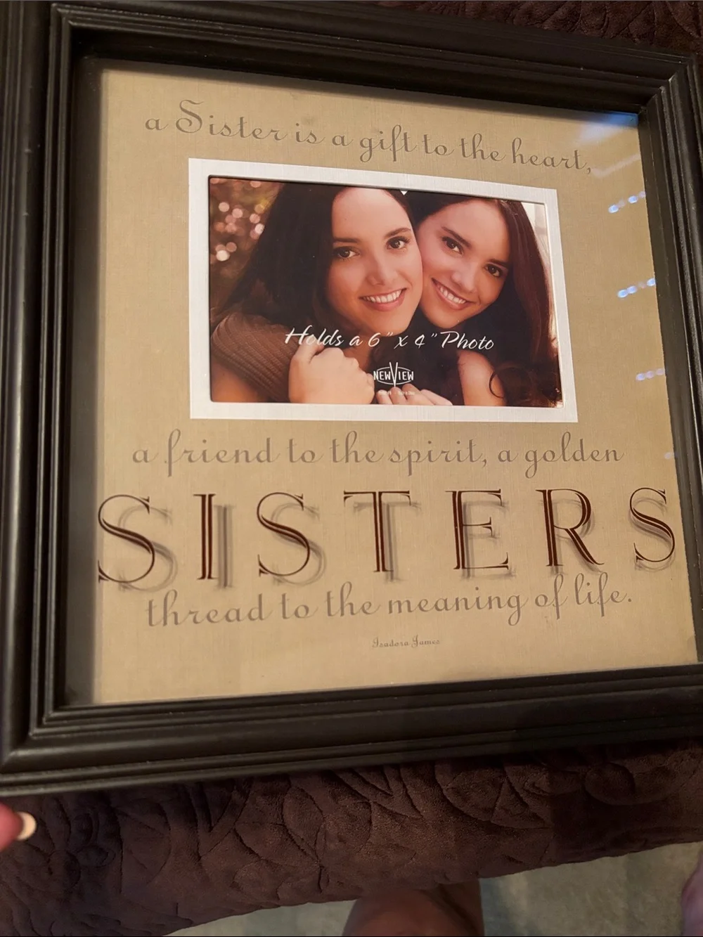 SISTERS Decorative Photo Frame Set/accents - Cream/Brown+ “Sisters” Gold Accent
